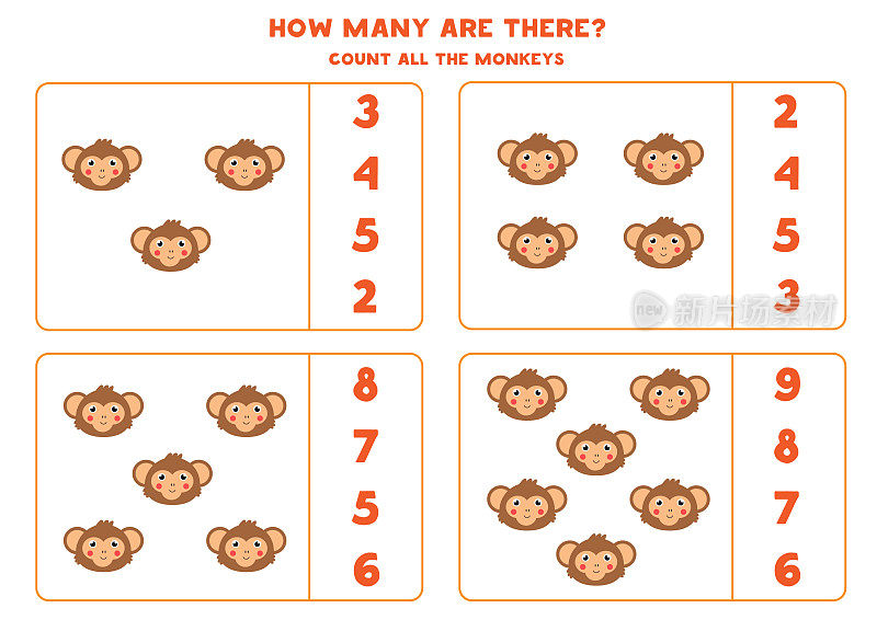 Counting game for kids. Math game with cartoon monkey.